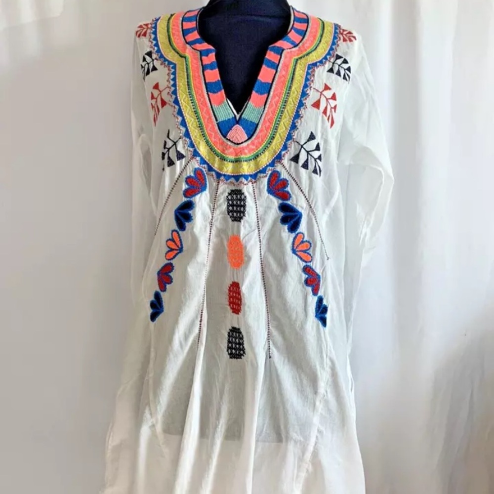 Christophe Sauvat White Embroidered Tunic Cover Up - Size Extra Small